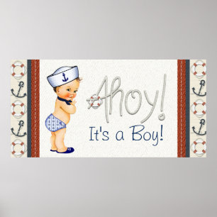 Poster Fête de naissance nautique pour garçons