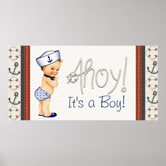 Poster Fête de naissance nautique pour garçons (Devant)