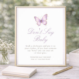 Poster Fête de Naissance Papillon d'Or Violet N'évoquez p
