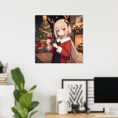 Poster Fête de Noël avec un verre de vin (Bureau à domicile)