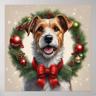 Poster Fête de Noël de Noël Terrier Dog Wreath