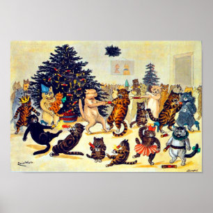 Poster Fête de Noël du chat, Louis Wain
