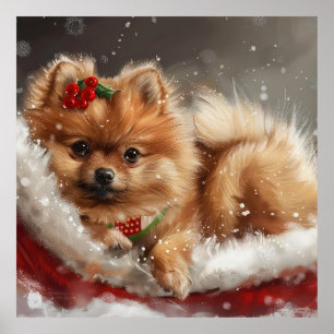 Poster Fête de Noël du chien Poméranien