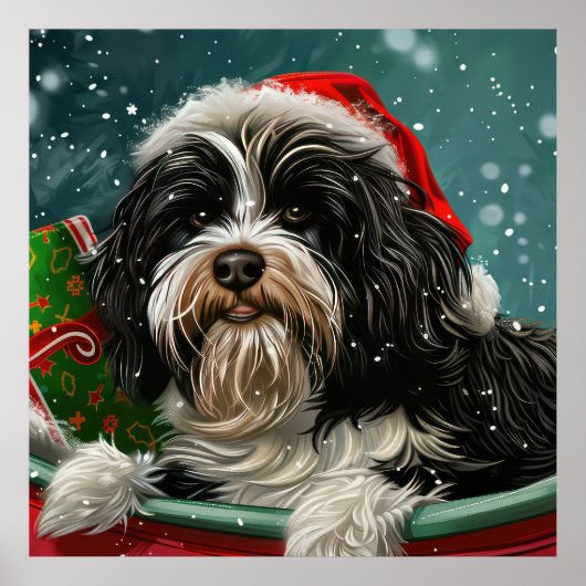 Poster Fête de Noël du chien tibétain Terrier (Devant)