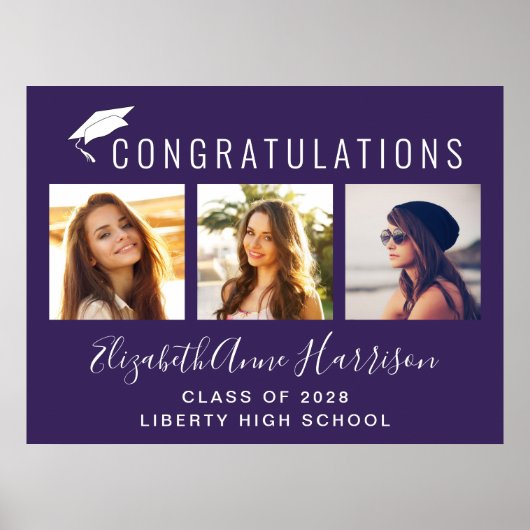 Poster Fête de remise des diplômes photo violet Félicitat (Devant)