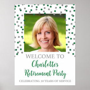 Poster Fête de retraite verte argent sur mesure 18x24 Pho