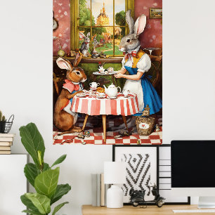 Poster Fête de thé à l'Imaginaire lapin Animal