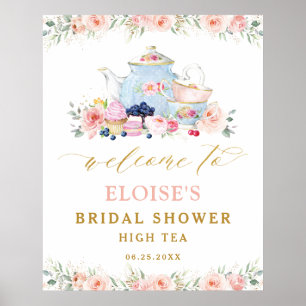 Poster Fête de thé florale aux joues roses pour une baby