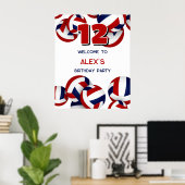 Poster fête des anniversaires de enfants bleu rouge (Bureau à domicile)