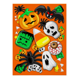 Poster Fête des Candies Éffrayantes d'Halloween