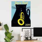 Poster Fête des chats noirs avec trompette (Bureau à domicile)