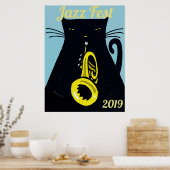 Poster Fête des chats noirs avec trompette (Cuisine)