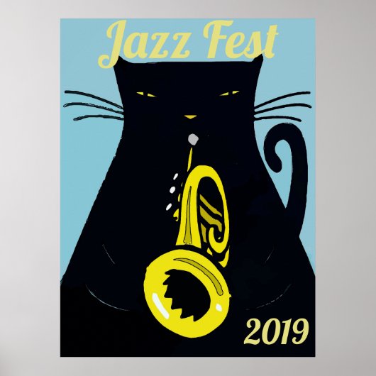 Poster Fête des chats noirs avec trompette (Devant)