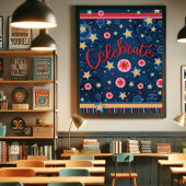 Poster Fête des étoiles Fleurs amusantes Bleu Bande