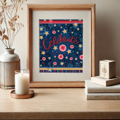 Poster Fête des étoiles Fleurs amusantes Bleu Bande