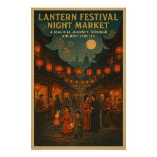 Poster Fête des Lanternes Chinoises Art marché de nuit
