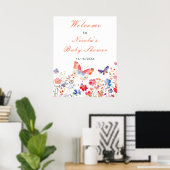 Poster Fête des mariées à papillons floraux d'été Bienven (Bureau à domicile)