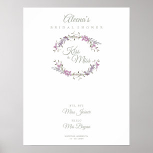 Poster Fête des mariées Aquarelle Fleurs Garland en pourp