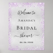 Poster Fête des mariées argent violet bienvenue (Devant)