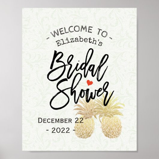 Poster Fête des mariées Bienvenue Gold moderne Ananas Cou (Devant)