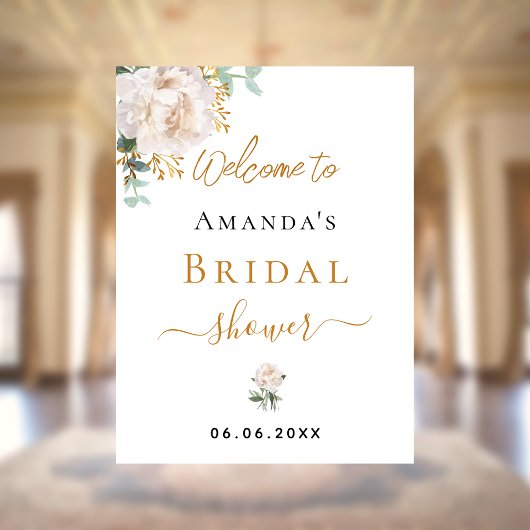 Poster Fête des mariées blanc eucalyptus à fleurs bienven