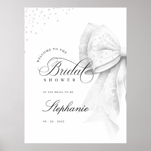 Poster Fête des mariées blanche Perles Bow (Devant)