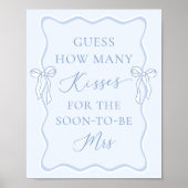 Poster Fête des mariées Bleu Bow Devine Combien de baiser (Devant)