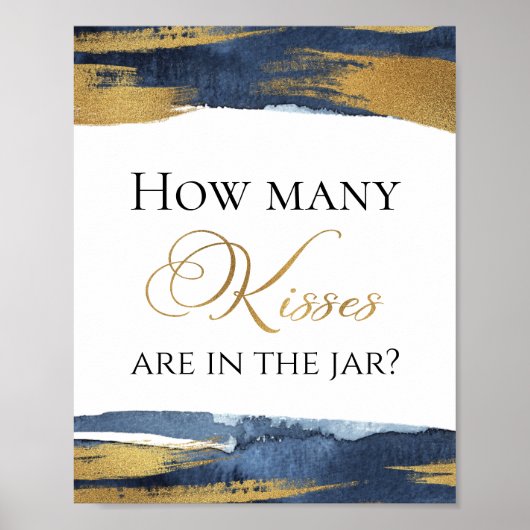 Poster Fête des mariées bleue Abstraite Combien de baiser (Devant)