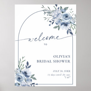 Poster Fête des mariées bleue Dusty Arc floral