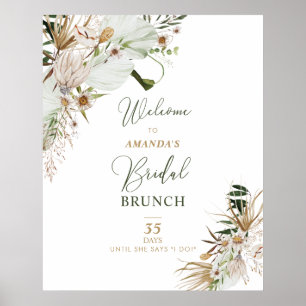 Poster Fête des mariées Boho Gold & Green Brunch Bienvenu