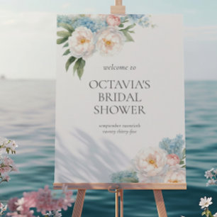 Poster Fête des mariées classique Fleurs bleues douces et