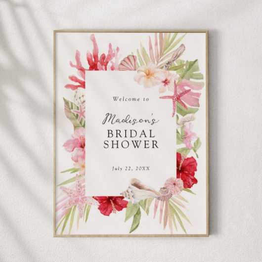 Poster Fête des mariées Coquille de la mer tropicale rose