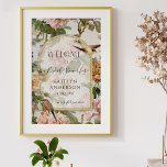 Poster Fête des mariées d'accueil Floral Botanique<br><div class="desc">Préparez-vous pour une douche nuptiale, mais vous pouvez modifier toutes les informations de l'événement pour convenir à votre propre occasion. Des roses botaniques élégants et vintages et des pivoines avec de beaux oiseaux chanteurs créent une décoration secrète de jardin de cottage. Des illustrations anciennes peintes en aquarelle et découpées ont...</div>