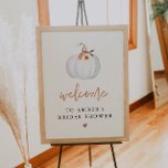 Poster FÊTE DES MARIÉES d'automne du Citrouille blanc AMB<br><div class="desc">Ce panneau d'accueil de douche nuptiale est doté d'une citrouille d'aquarelle blanche aux accents floraux orangés et d'une disposition moderne et minimaliste. Modifiez la plupart des textes pour répondre aux besoins de votre événement. Cette affiche de baby shower est parfaite pour votre événement d'automne.</div>