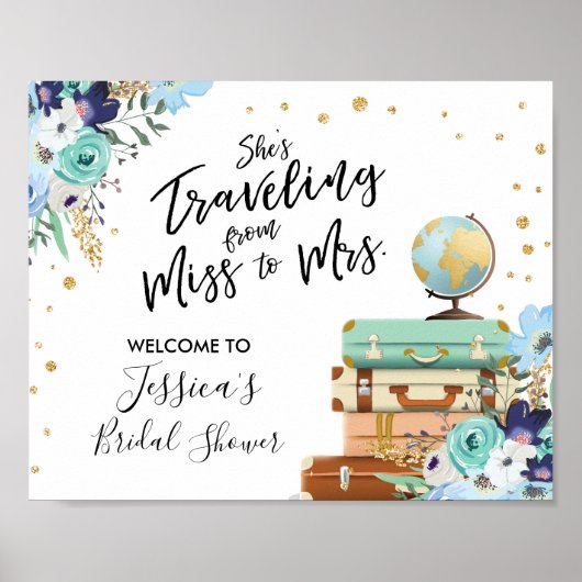 Poster Fête des mariées de bienvenue Mlle à Mme Floral (Devant)