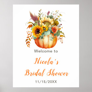 Poster Fête des mariées de bouquet citrouille Bienvenue