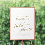Poster Fête des mariées de calligraphie or élégant Bienve<br><div class="desc">Cette élégante affiche d'accueil de la douche nuptiale en calligraphie dorée est parfaite pour un wedding shower simple. Le design neutre est orné d'une enseigne minimaliste ornée d'une typographie romantique et fantaisiste de feuille d'or. Customisez l'affiche avec le nom de la future mariée, ainsi que la date et l'emplacement de...</div>