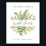 Poster Fête des mariées de feuillage sauvage d'aquarelle<br><div class="desc">Bienvenue invités à votre événement avec cette enseigne de bienvenue à thème verdoyante douche nuptiale. Il présente des illustrations aquarelles de fougères et autres feuillages. Personnalisez en ajoutant des noms, des dates et des lieux. Cette enseigne verte de douche nuptiale est parfaite pour les douches nuptiales du printemps et de...</div>