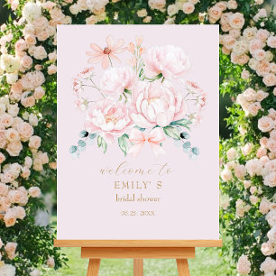 Poster Fête des mariées de jardin Pink Peonies Bienvenue