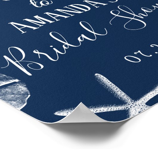 Poster Fête des mariées de mariage de Navy Seashells Beac (Coin)