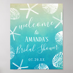 Poster Fête des mariées de mariage Watercolor Beach Welco