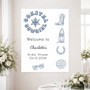 Poster Fête des mariées de plage bleu Coastal Cowgirl