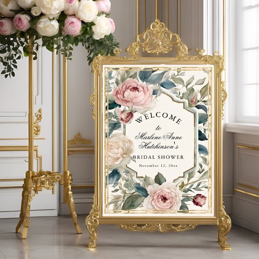 Poster Fête des mariées de thé à la florale d'or français