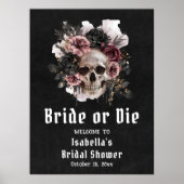 Poster Fête des mariées du crâne floral d'Halloween noir (Devant)