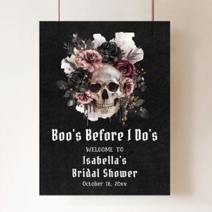 Poster Fête des mariées du crâne floral d'Halloween noir
