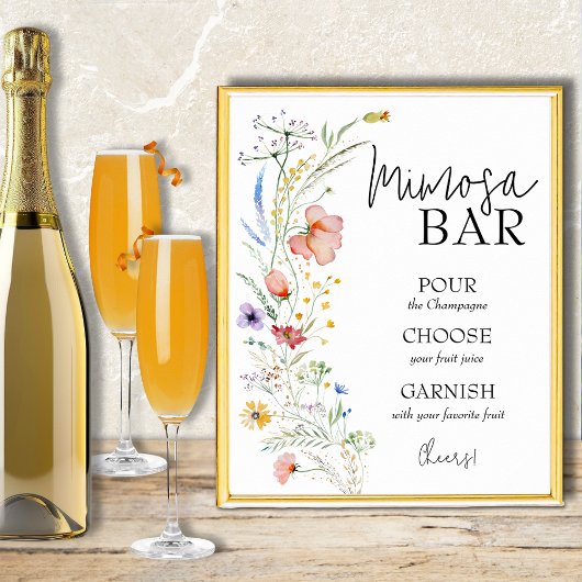 Poster Fête des mariées fleur sauvage Mimosa Bar