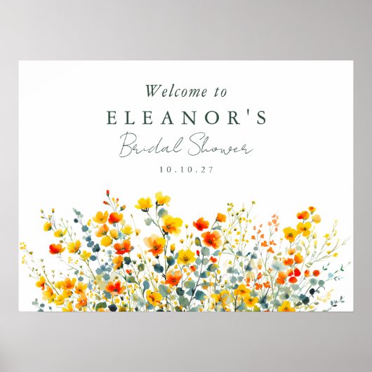 Poster Fête des mariées Fleur sauvage orange jaune Bienve (Devant)