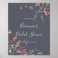 Fête des mariées florale bleu classique Bienvenue