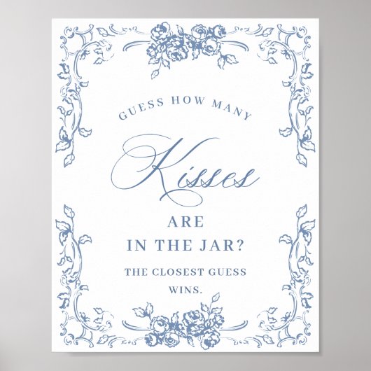 Poster Fête des mariées Florale Bleu Dusty (Devant)