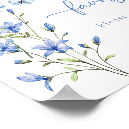 Poster Fête des mariées florale bleu Dusty Symbole Faveur (Coin)